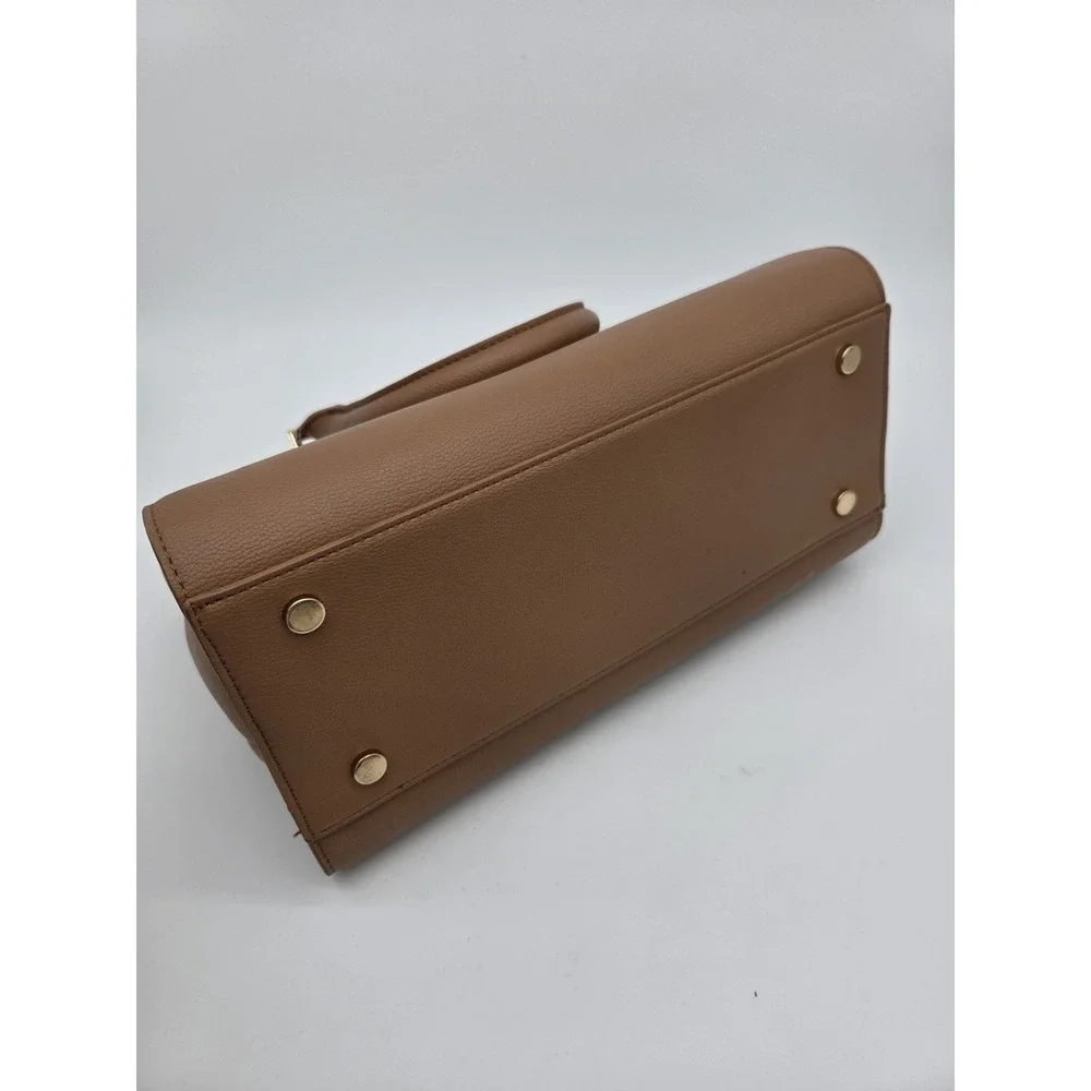 MIZTIQUE Two Handle Brown Satchel Faux Leather Crossbody‎ Large Compartments NEW